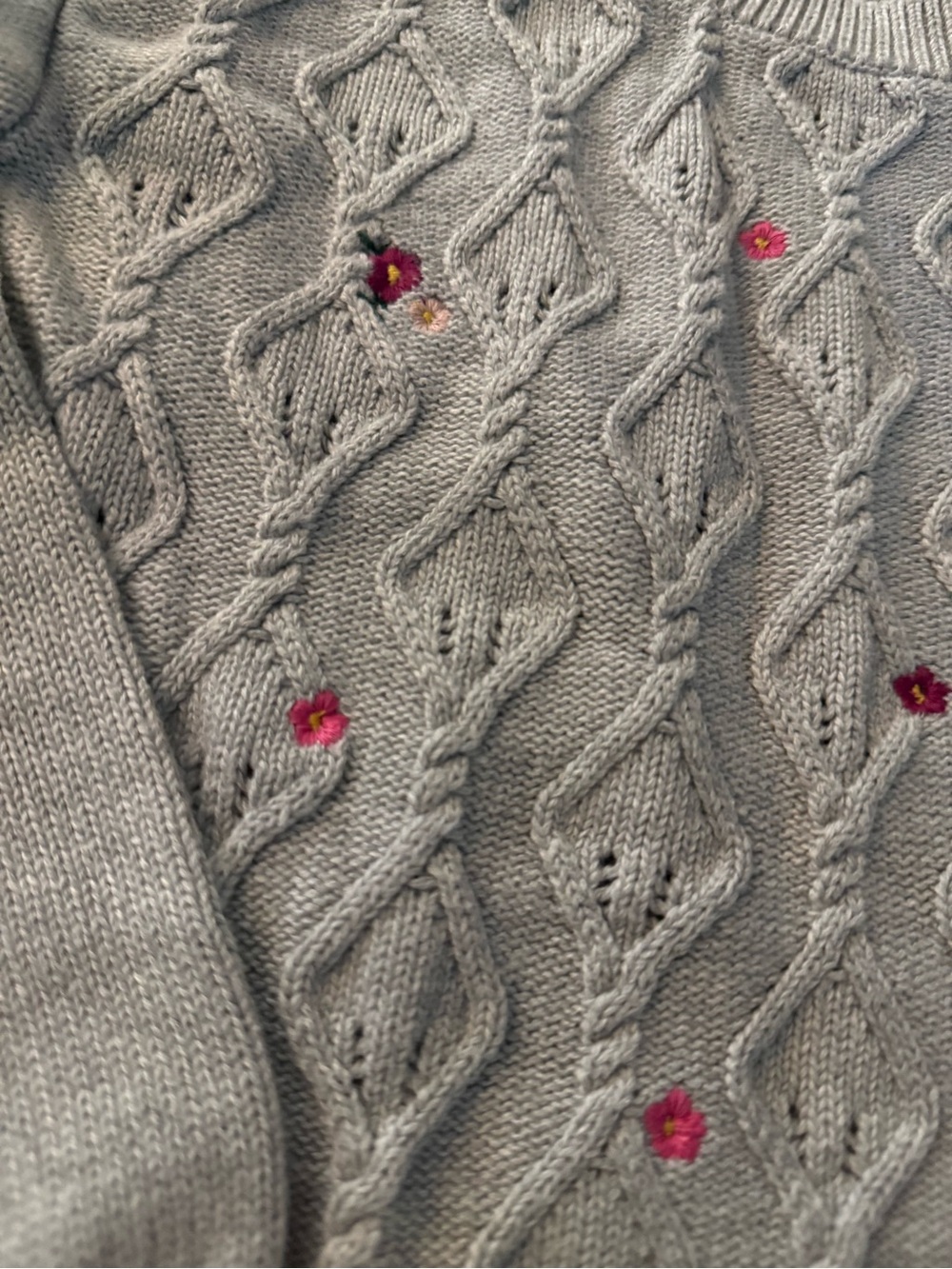 Girls Size 6 Embroidery Sweater grey & pink - Picture 3 of 4